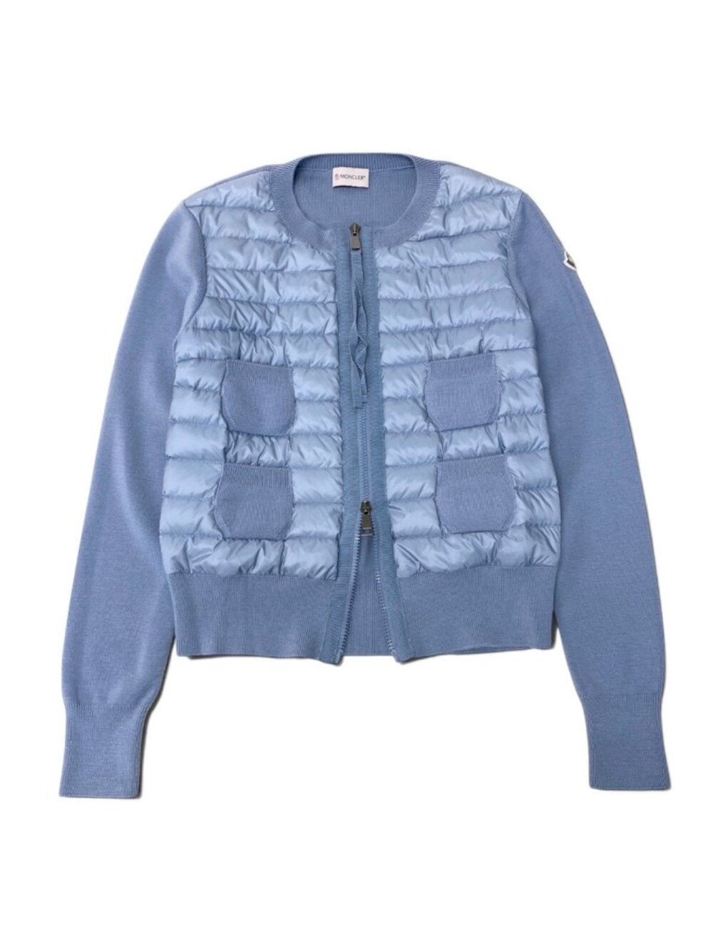 Moncler Cardigan Tricot Down Logo Patch Light Blue XS